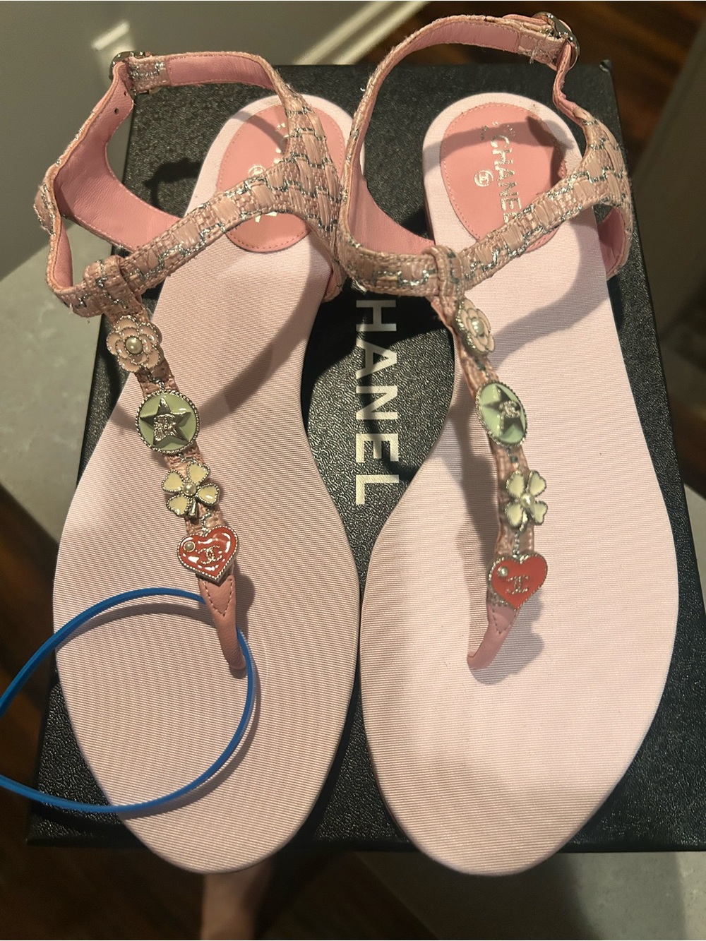 CHANEL Pink Jeweled T-Strap Jelly Sandals